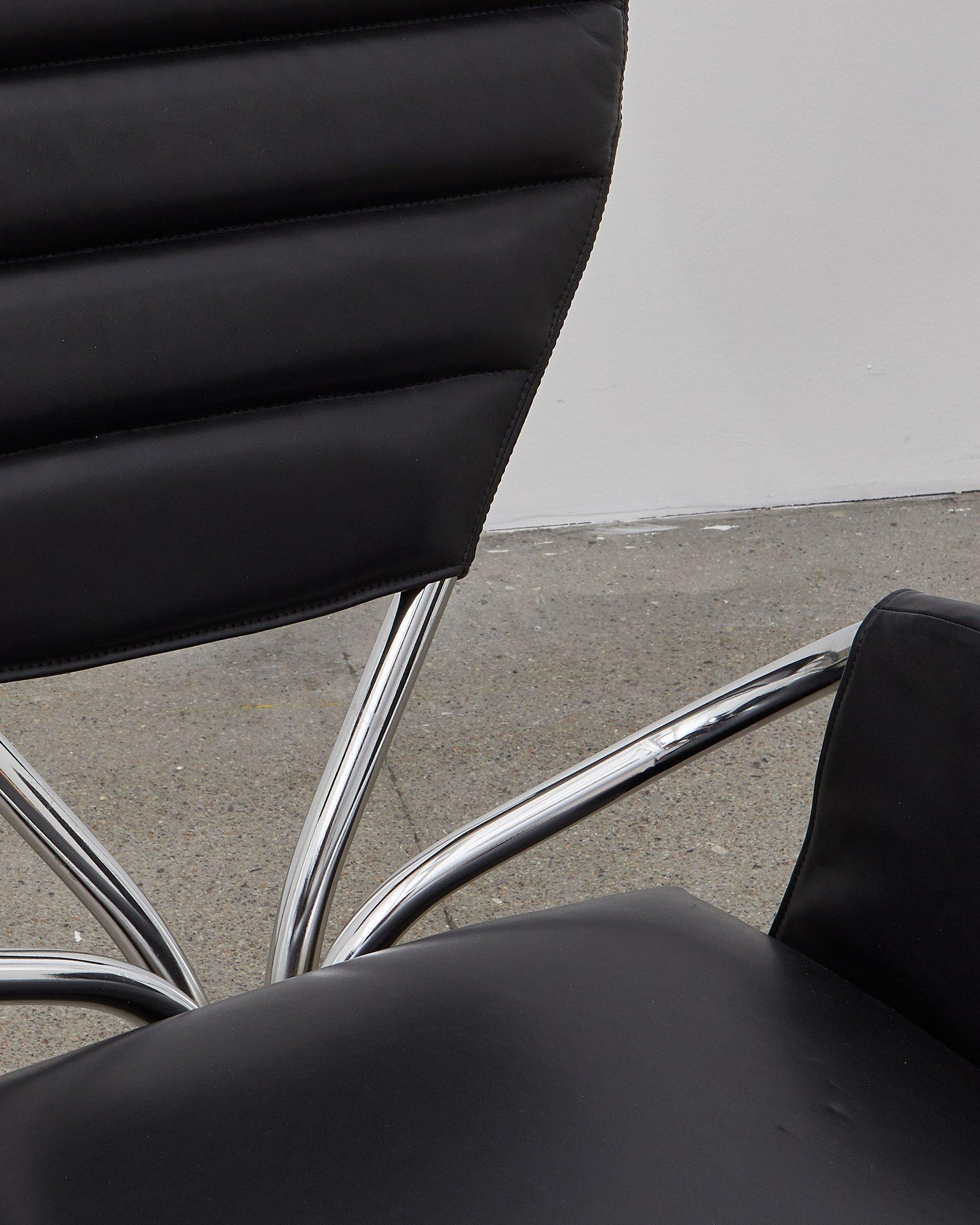 Danish PH Pope Chair, chrome, leather extreme black For Sale