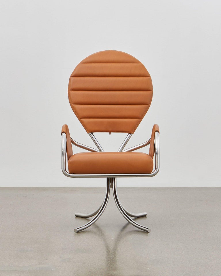 PH Pope Chair, Chrome, Leather Extreme Walnut For Sale at 1stDibs