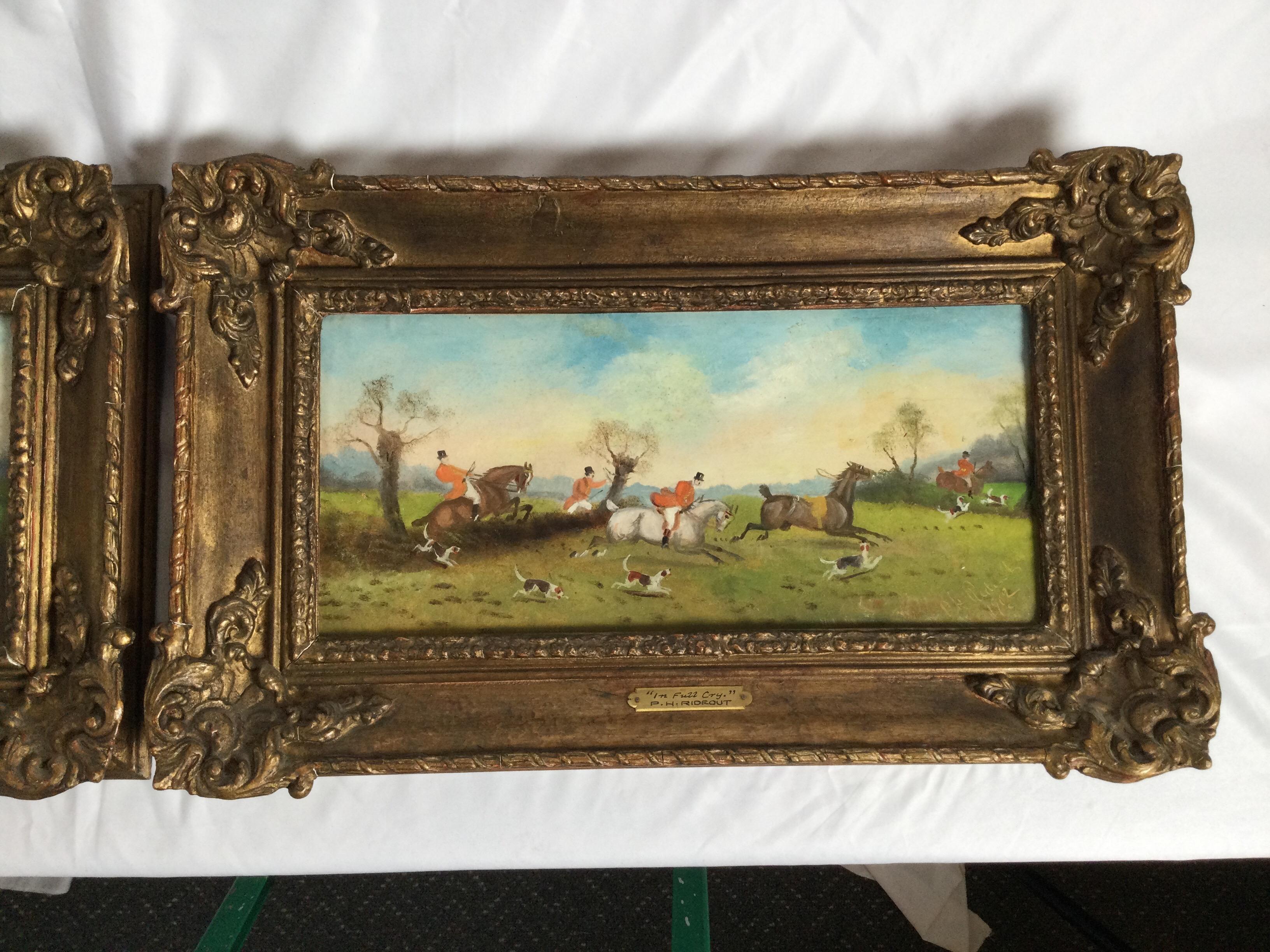 Victorian P.H. Rideout Fox Hunt Oil Paintings