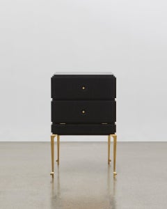 PH Small Drawer Chest, Brass Legs, Black Oak Veneer, White Ashwood Drawers