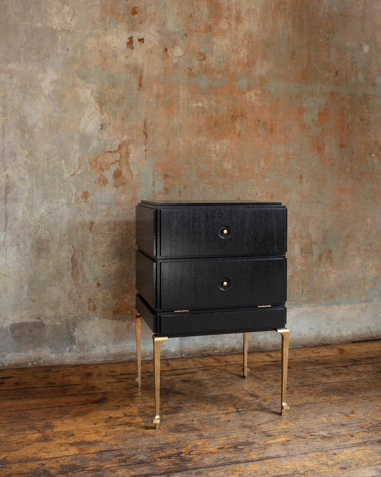 PH Small Drawer Chest with Brass Legs, Natural Oak Veneer & White