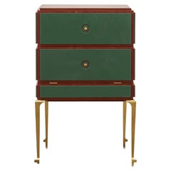 PH Small Drawer Chest, brass legs, mahogany veneer, green leather, ash drawers