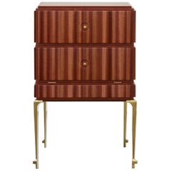 PH Small Drawer Chest, Brass Legs, Mahogany Veneer, White Ashwood Drawers