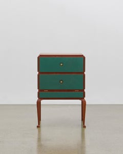 PH Small Drawer Chest, Mahogany, Emerald Green Leather, Wood legs, Ash Drawers