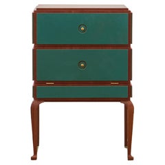 PH Small Drawer Chest, Mahogany, Emerald Green Leather, Wood legs, Ash Drawers