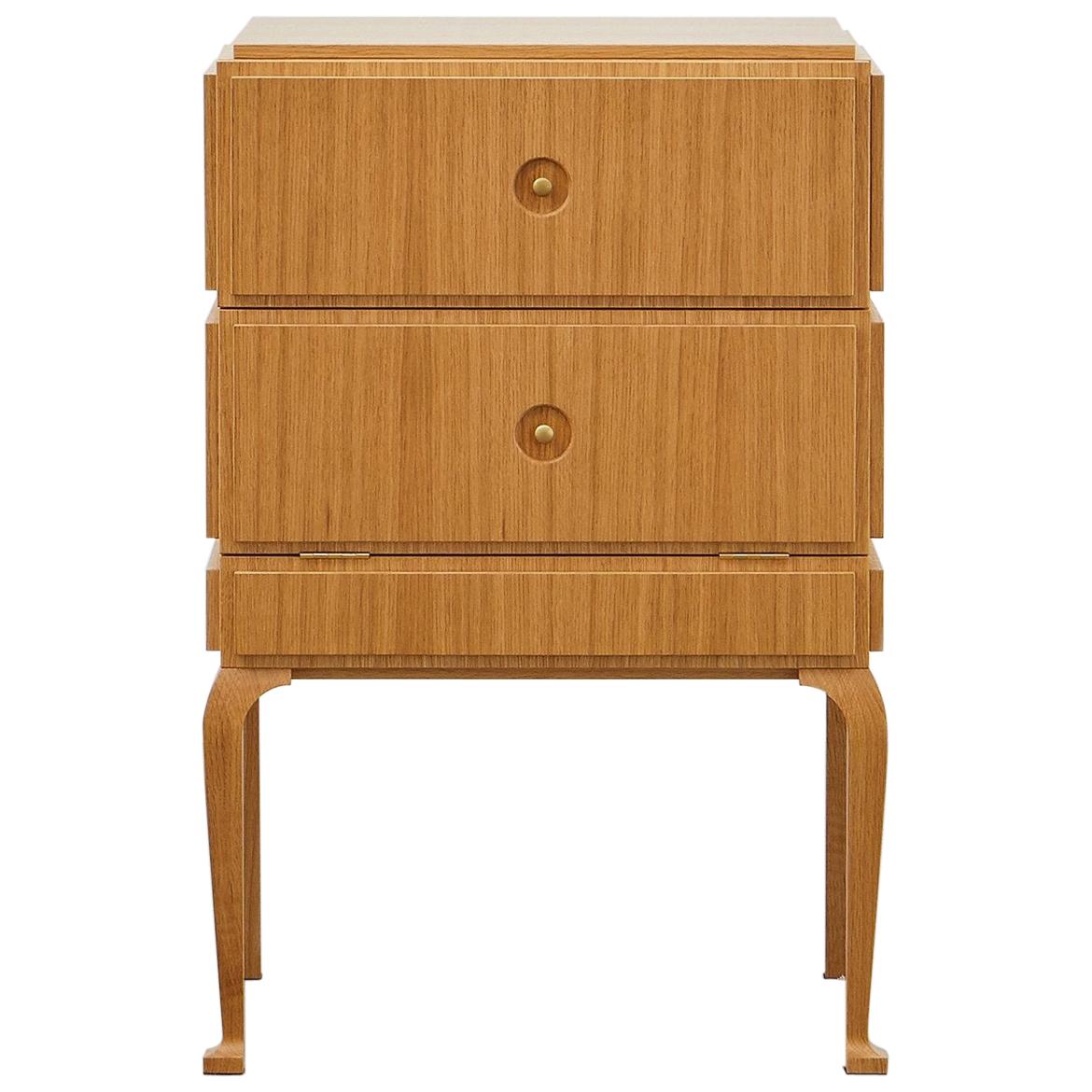 PH Small Drawer Chest, wood legs, natural oak veneer, white ash wood drawers For Sale