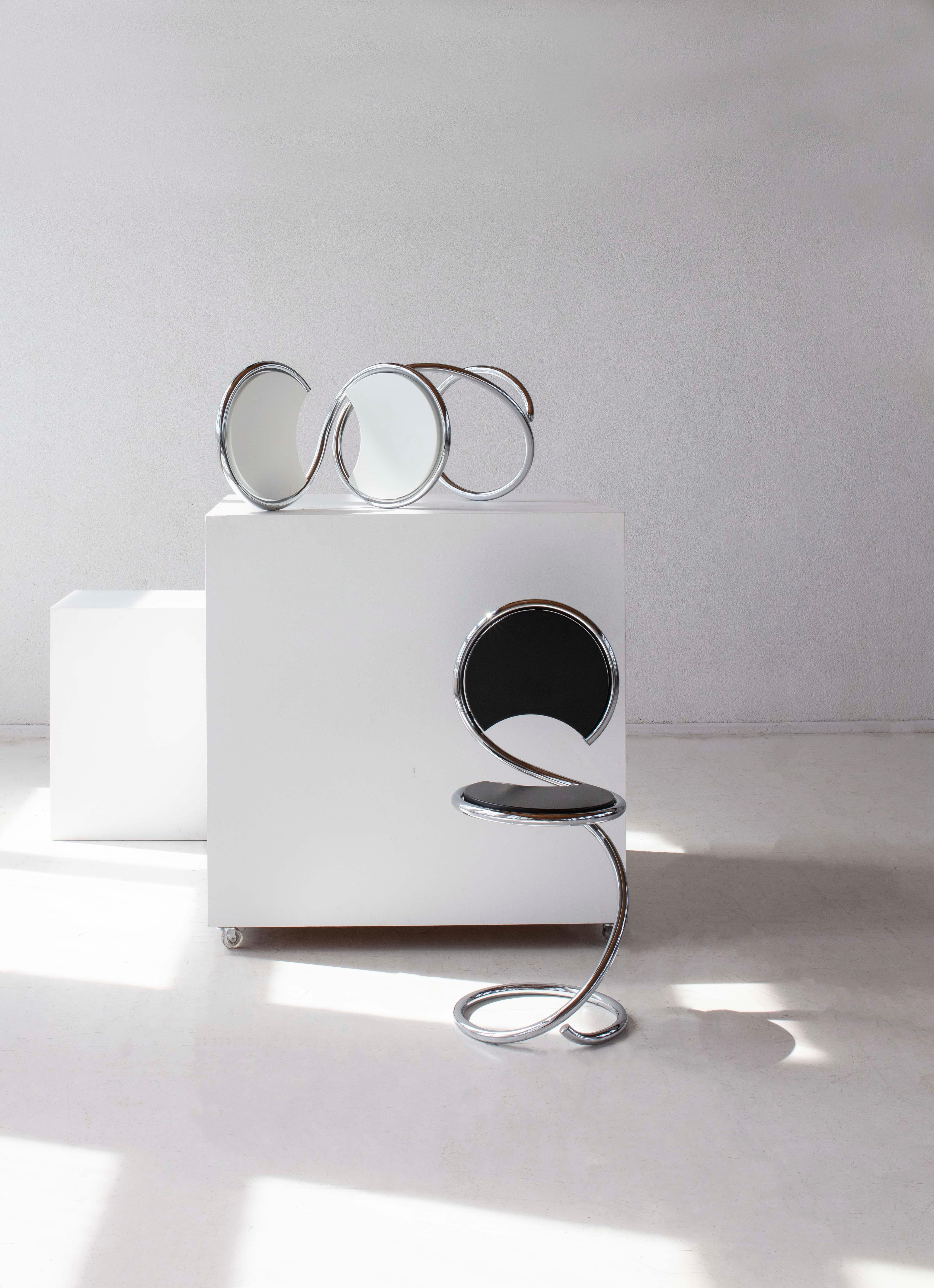 Contemporary PH Snake Chair, chrome, black painted satin matt, wood seat/back, visible tubes For Sale
