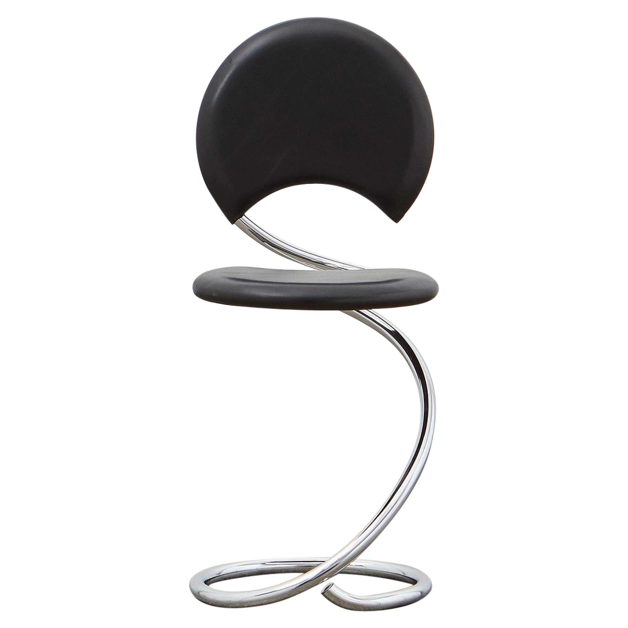 PH Snake Chair, Chrome, Leather Extreme Black, Full Leather Upholstery