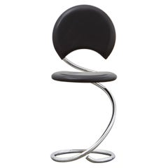 PH Snake Chair, Chrome, Leather Extreme Black, Full Leather Upholstery