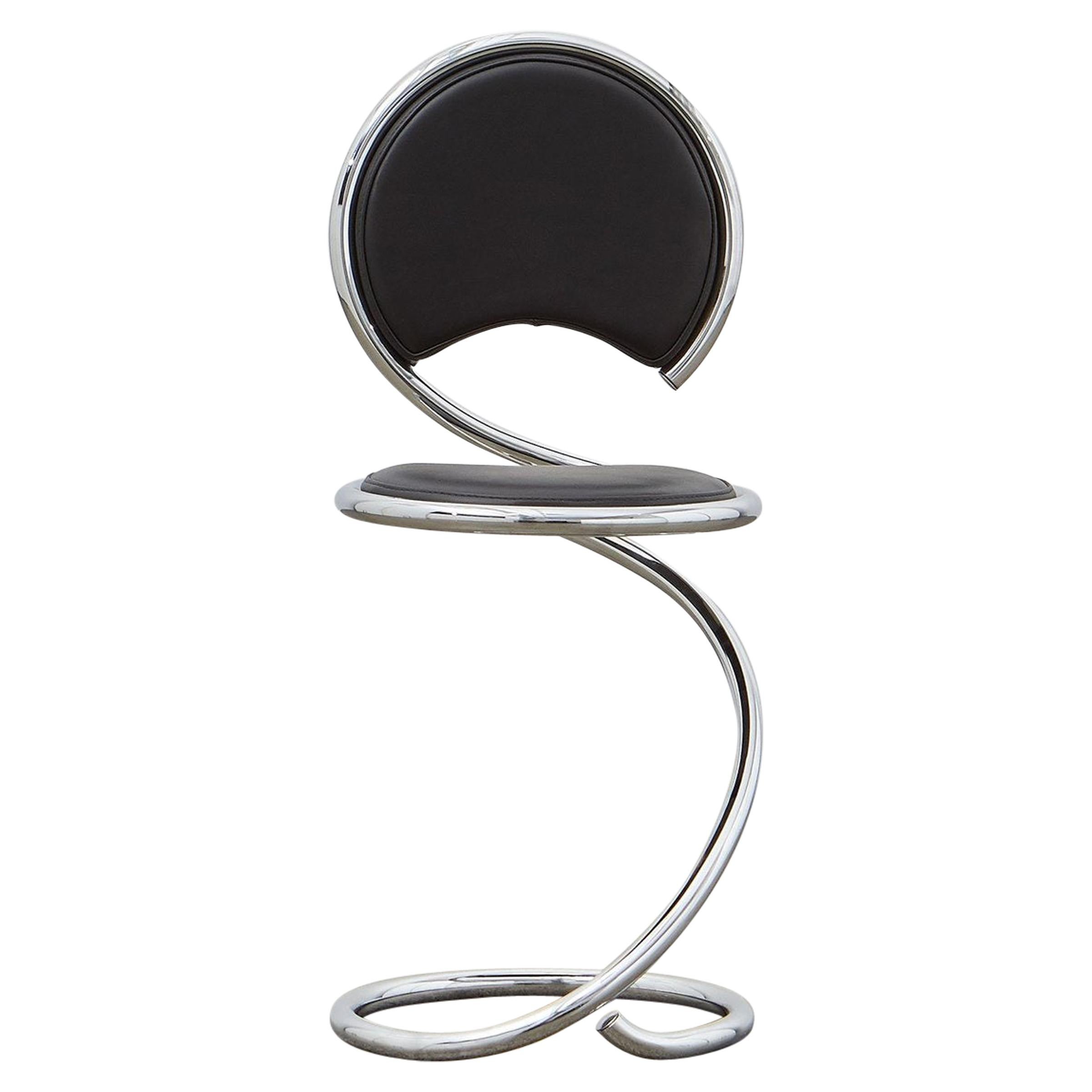 Chaise serpent PH, chrome, cuir extrêmement noir, rembourrage en cuir, tubes visibles en vente