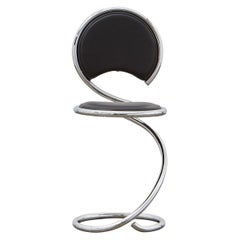 PH Snake Chair, Chrome, Leather Extreme Black, Leather Upholstery, Visible Tubes