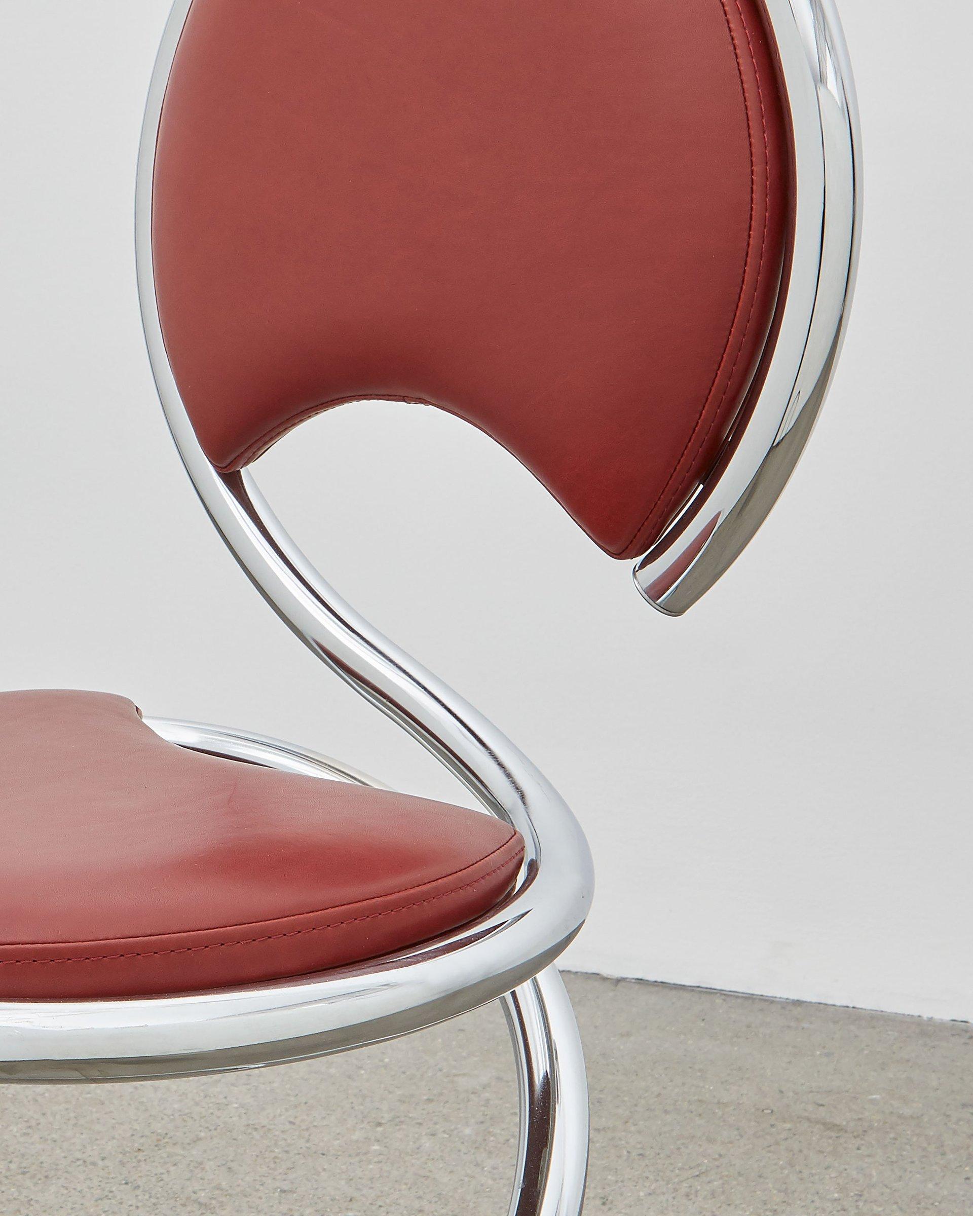 Bauhaus PH Snake Chair, Chrome, Leather Extreme Indianred, Leather Upholstery, Visible For Sale