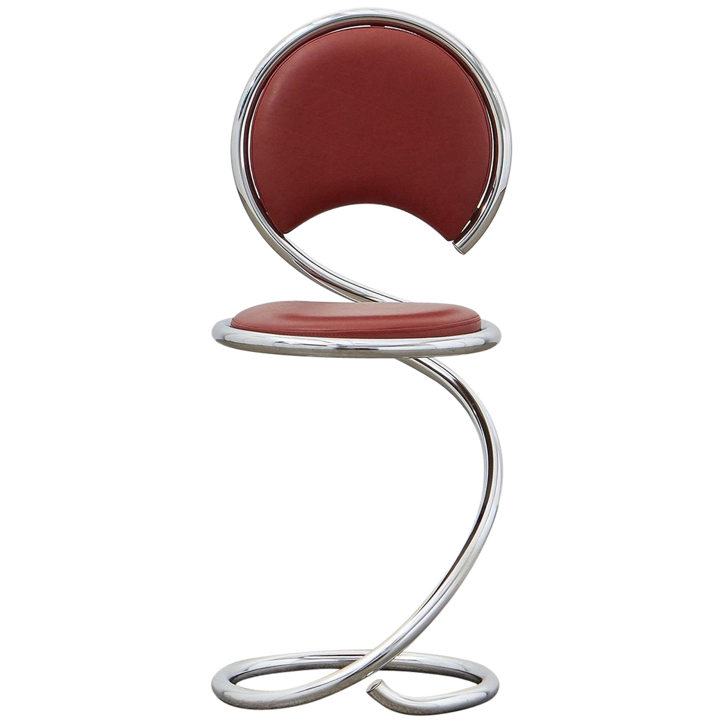 PH Snake Chair, Chrome, Leather Extreme Indianred, Leather Upholstery, Visible For Sale