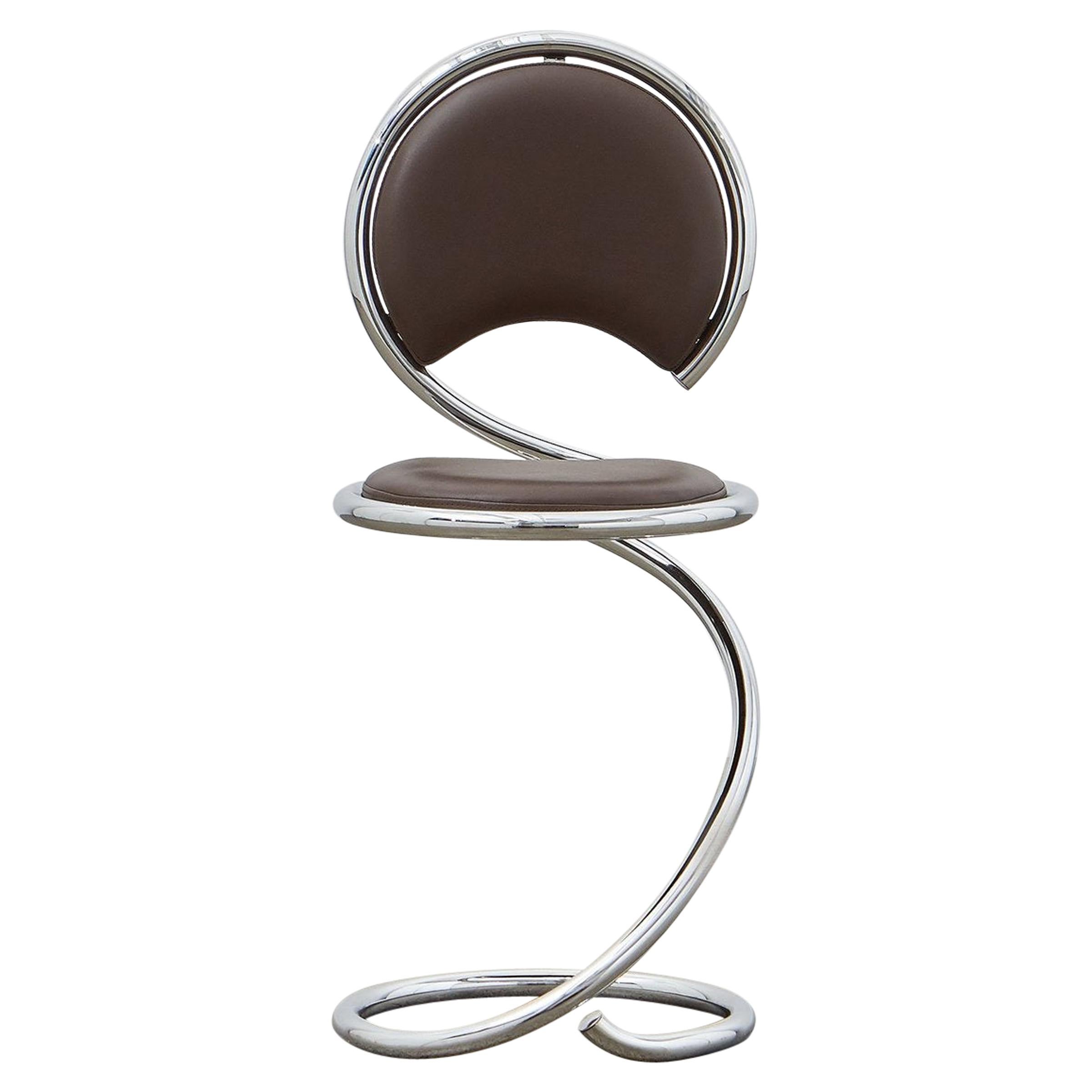 PH Snake Chair, Chrome, Leather Extreme Mocca, Leather Upholstery, Visible Tubes For Sale