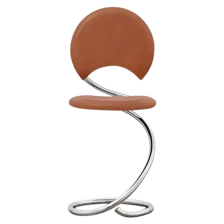 PH Snake Chair, Chrome, Leather Extreme Walnut, Full Leather Upholstery For Sale