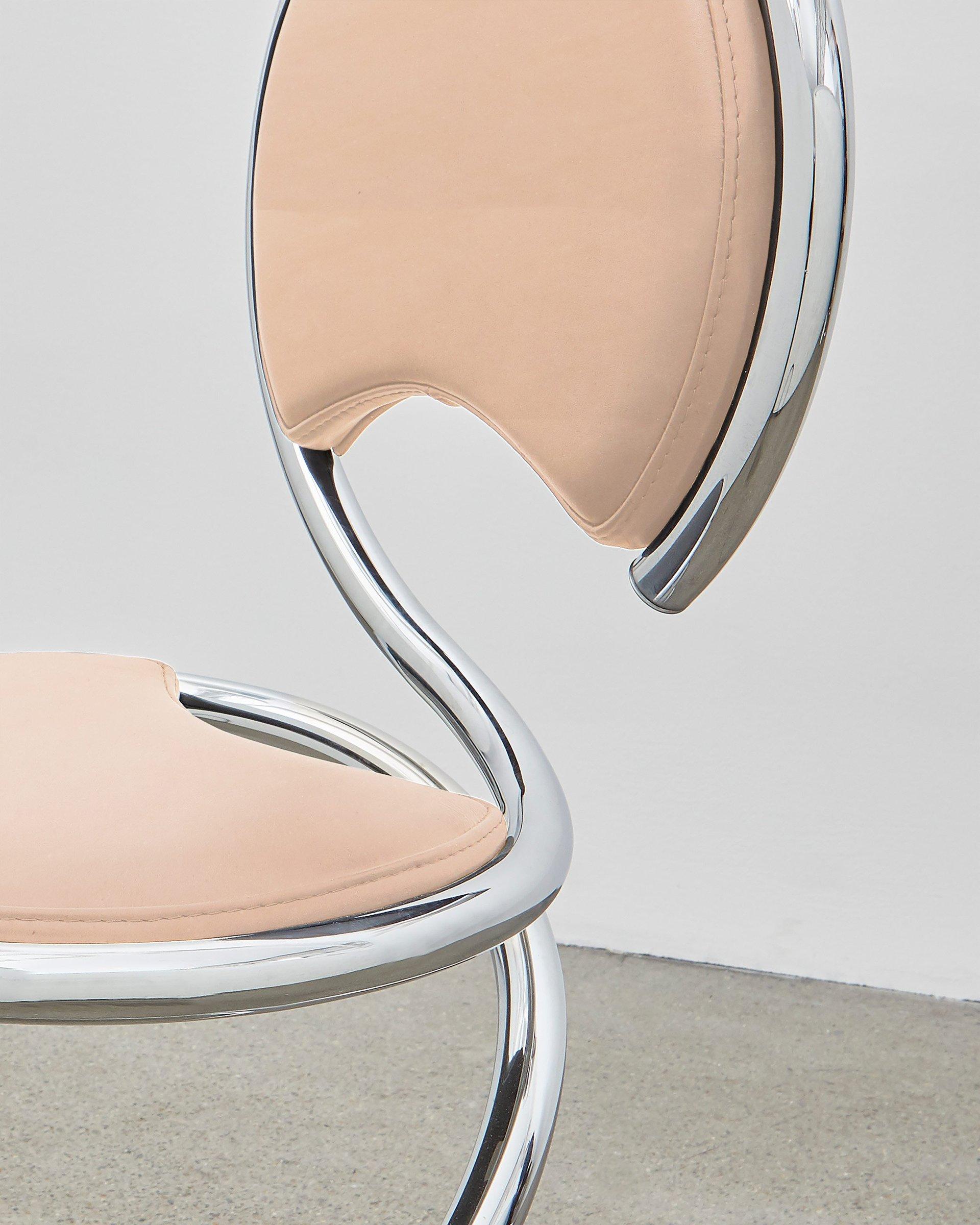 Bauhaus PH Snake Chair, Chrome, Leather Natural Un-Dyed, Leather Upholstery, Visible For Sale