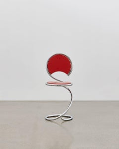 PH Snake Chair, chrome, red painted satin matt, wood seat/back, visible tubes