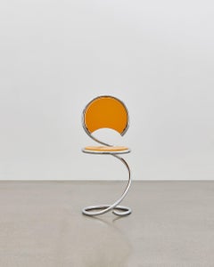 PH Snake Chair, chrome, yellow painted satin matt, wood seat/back, visible tubes
