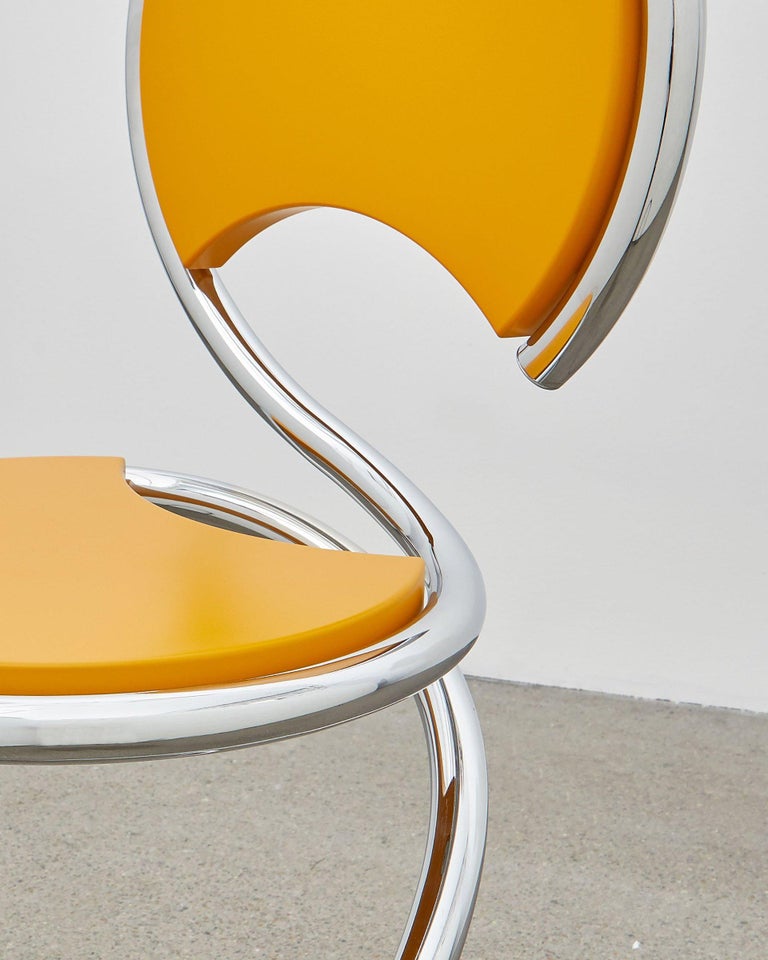 Bauhaus PH Snake Chair, chrome, yellow painted satin matt, wood seat/back, visible tubes For Sale