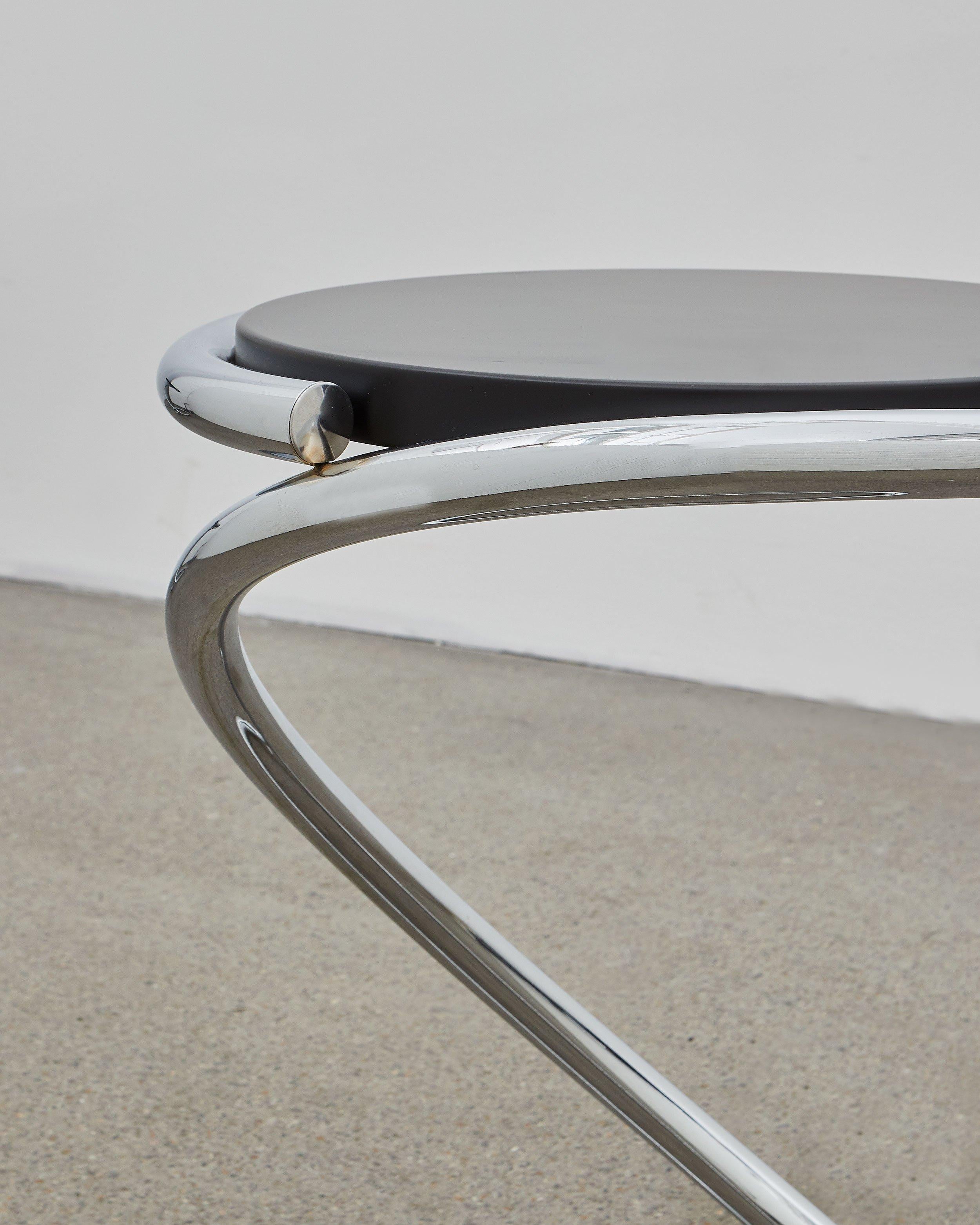 Bauhaus PH Snake Stool, Chrome, Black Painted Satin Matt, Wood Seat, Visible Tubes For Sale