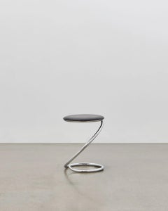 PH Snake Stool, Chrome, Leather Extreme Black, Full Leather Upholstery