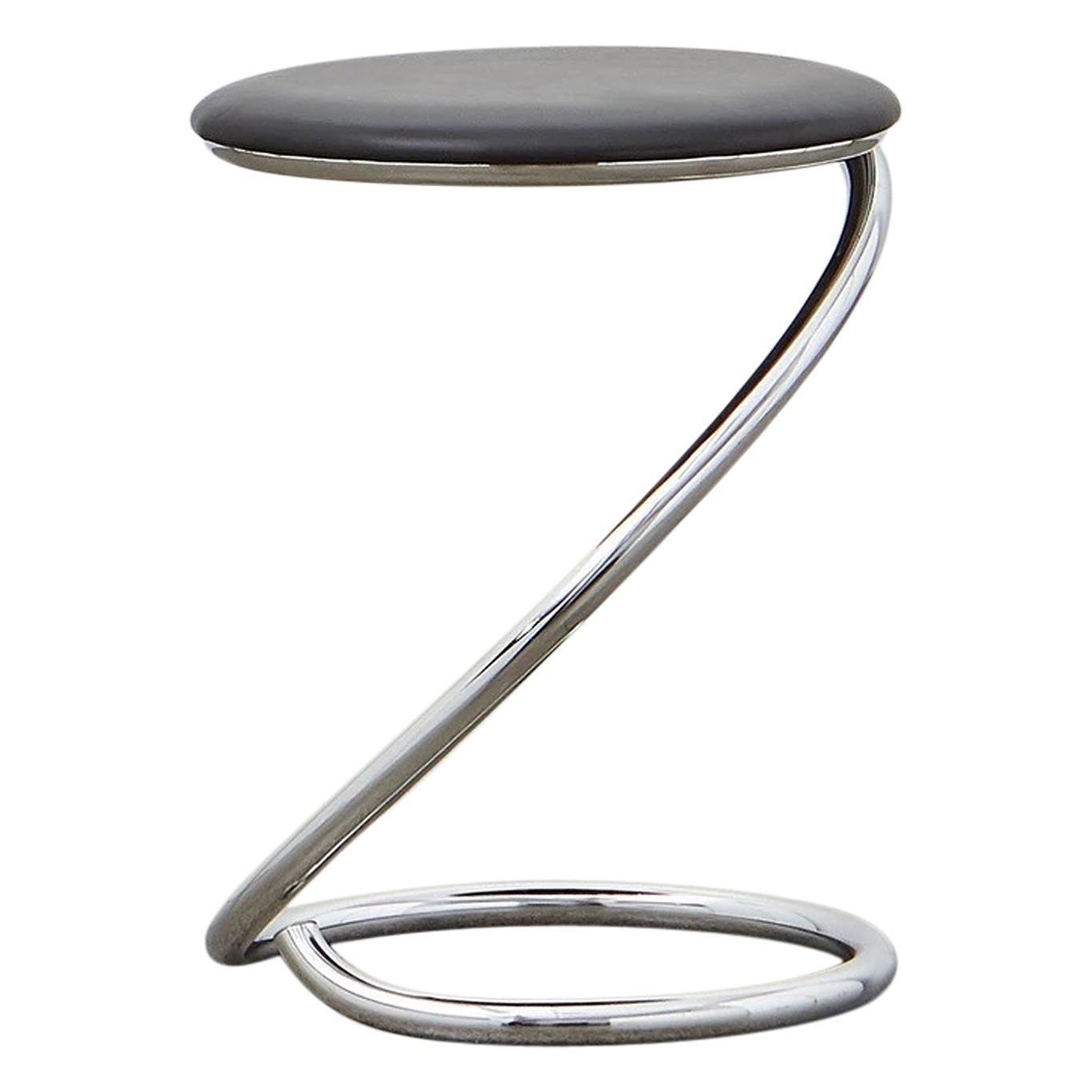 PH Snake Stool, Chrome, Leather Extreme Black, Full Leather Upholstery For Sale