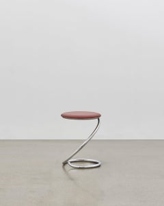 PH Snake Stool, Chrome, Leather Extreme Indianred, Full Leather Upholstery