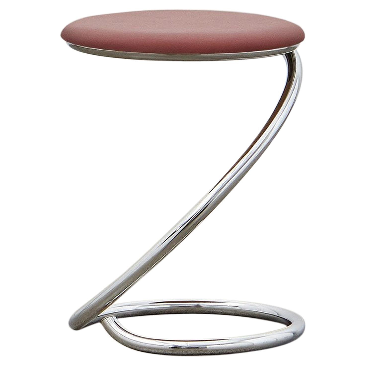 PH Snake Stool, Chrome, Leather Extreme Indianred, Full Leather Upholstery