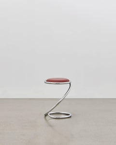 PH Snake Stool, chrome, leather extreme indianred, leather upholstery, visible