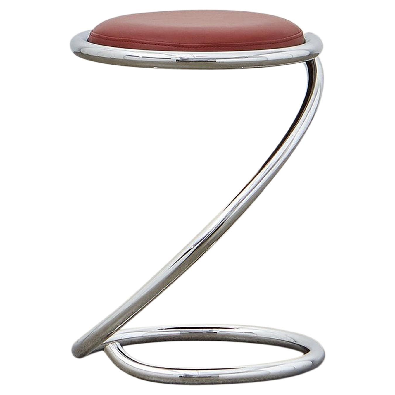 PH Snake Stool, chrome, leather extreme indianred, leather upholstery, visible