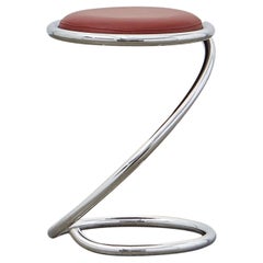 Tabouret serpent PH, chrome, cuir extrêmement indien, revêtement en cuir, visible