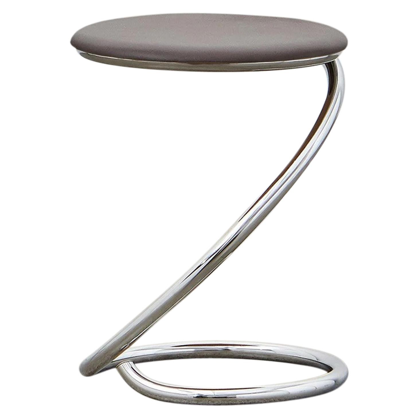 PH Snake Stool, Chrome, Leather Extreme Mocca, Full Leather Upholstery For Sale