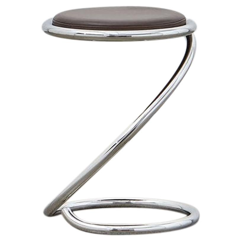 Tabouret serpent Ph, chromé, cuir Extrême Mocca, rembourrage en cuir, tubes visibles