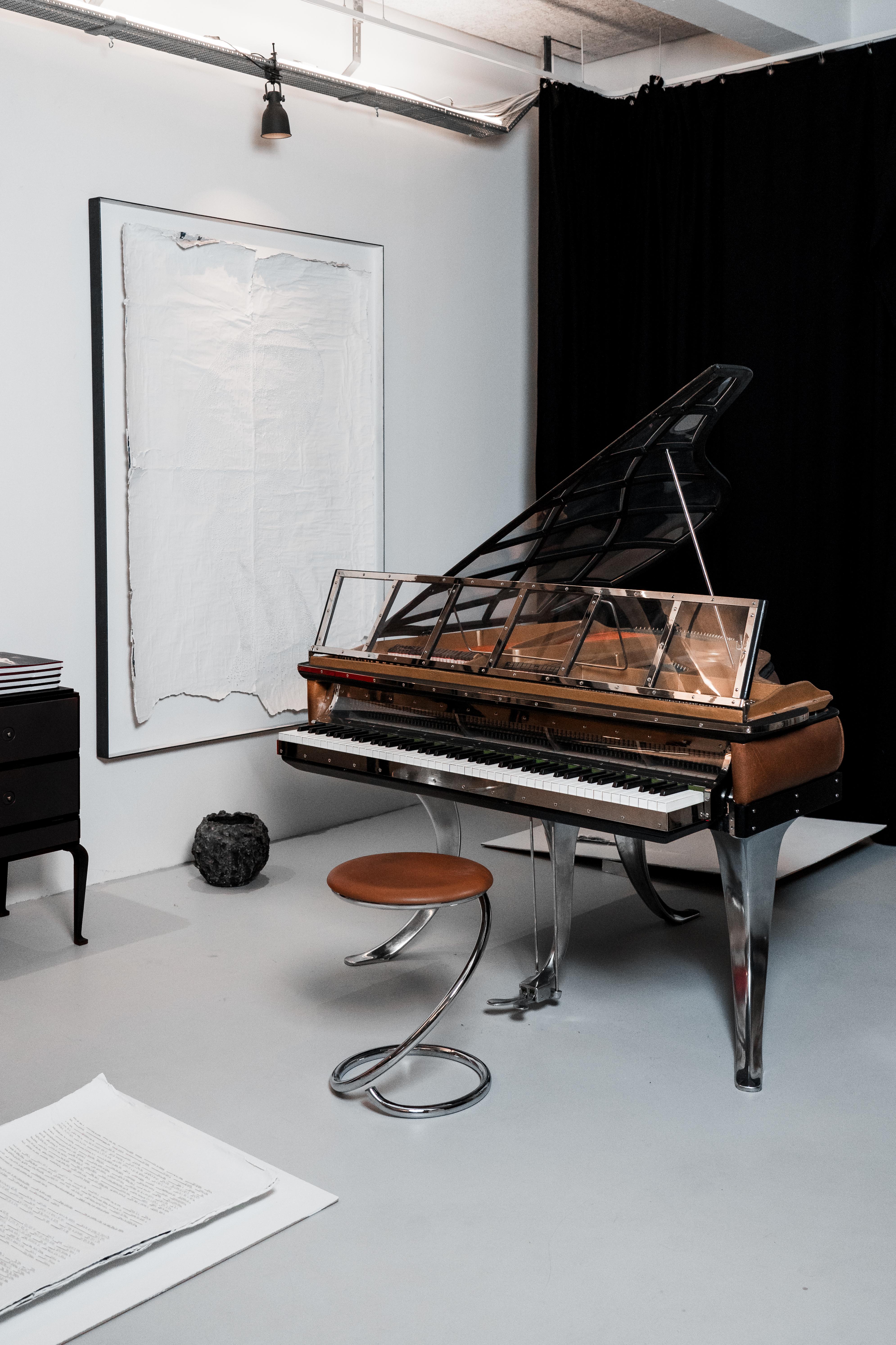 Bauhaus Tabouret serpent PH, chrome, cuir extrême noyer, revêtement en cuir complet en vente