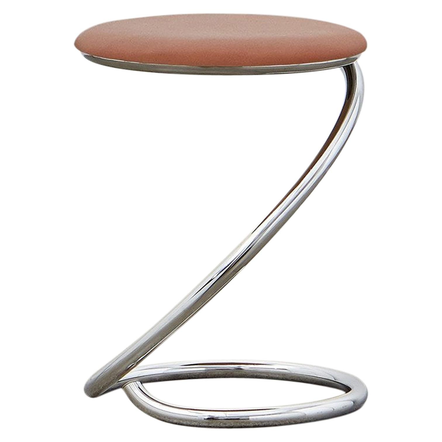 PH Snake Stool, chrome, leather extreme walnut, full leather upholstery For Sale