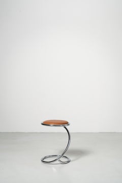 PH Snake Stool, Chrome, Leather Extreme Walnut, Leather Upholstery, Visible Tube