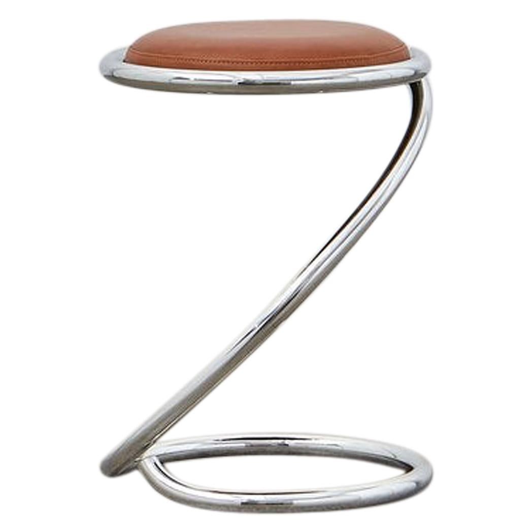 PH Snake Stool, Chrome, Leather Extreme Walnut, Leather Upholstery, Visible Tube For Sale