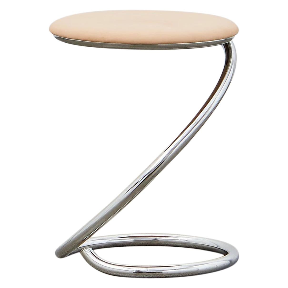 PH Snake Stool, Chrome, Leather Natural Un-Dyed, Full Leather Upholstery For Sale