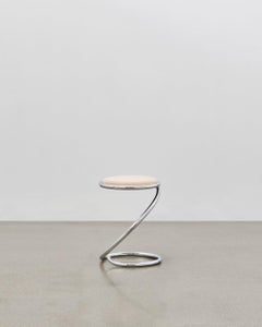 PH Snake Stool, Chrome, Leather Natural Un-Dyed, Leather Upholstery, Visible