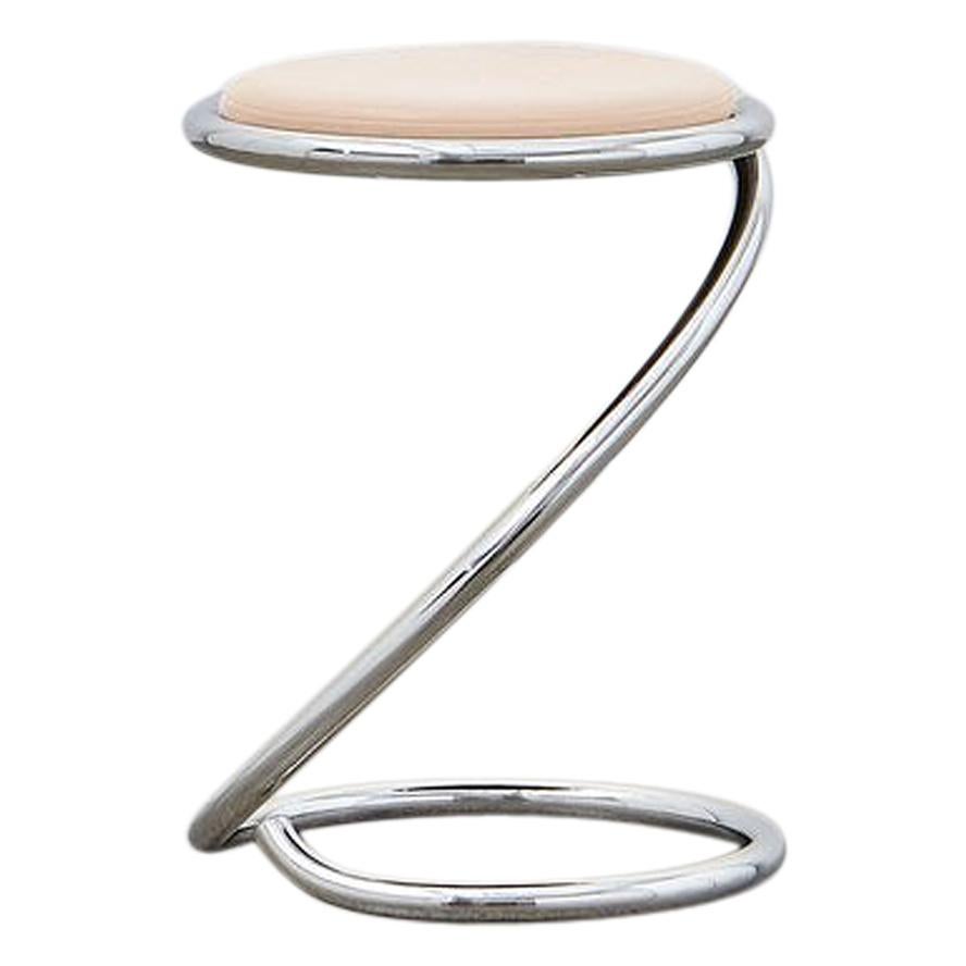PH Snake Stool, Chrome, Leather Natural Un-Dyed, Leather Upholstery, Visible For Sale