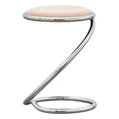 PH Snake Stool, Chrome, Leather Natural Un-Dyed, Leather Upholstery, Visible