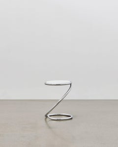 PH Snake Stool, Chrome, White Painted Satin Matt, Wood Seat, Visible Tubes