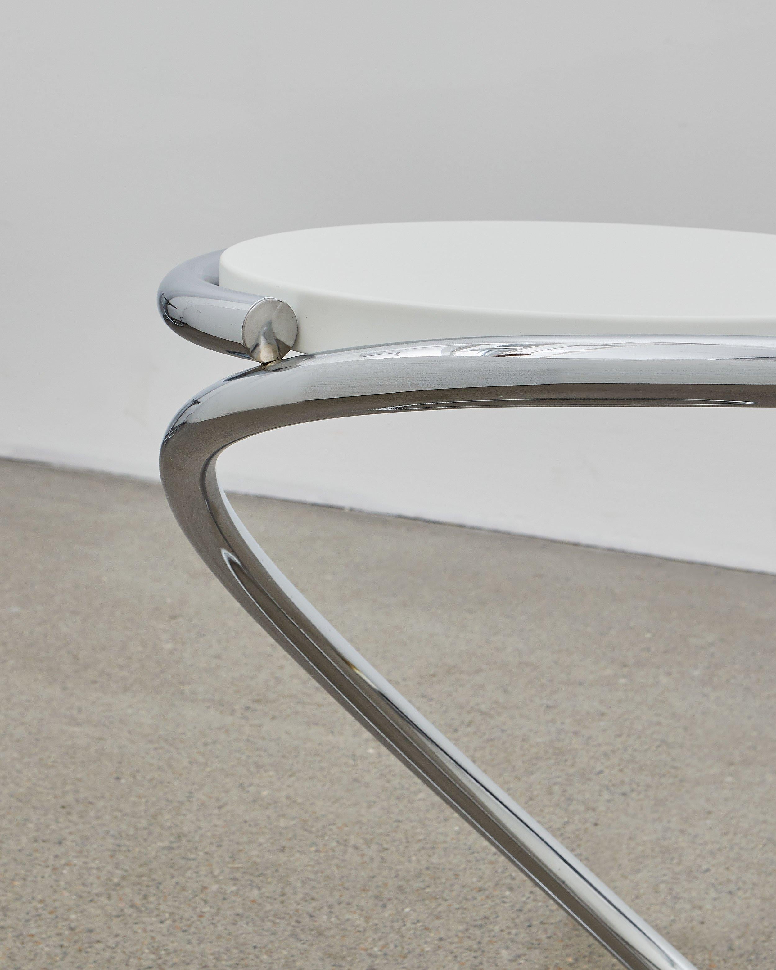 Bauhaus PH Snake Stool, Chrome, White Painted Satin Matt, Wood Seat, Visible Tubes For Sale