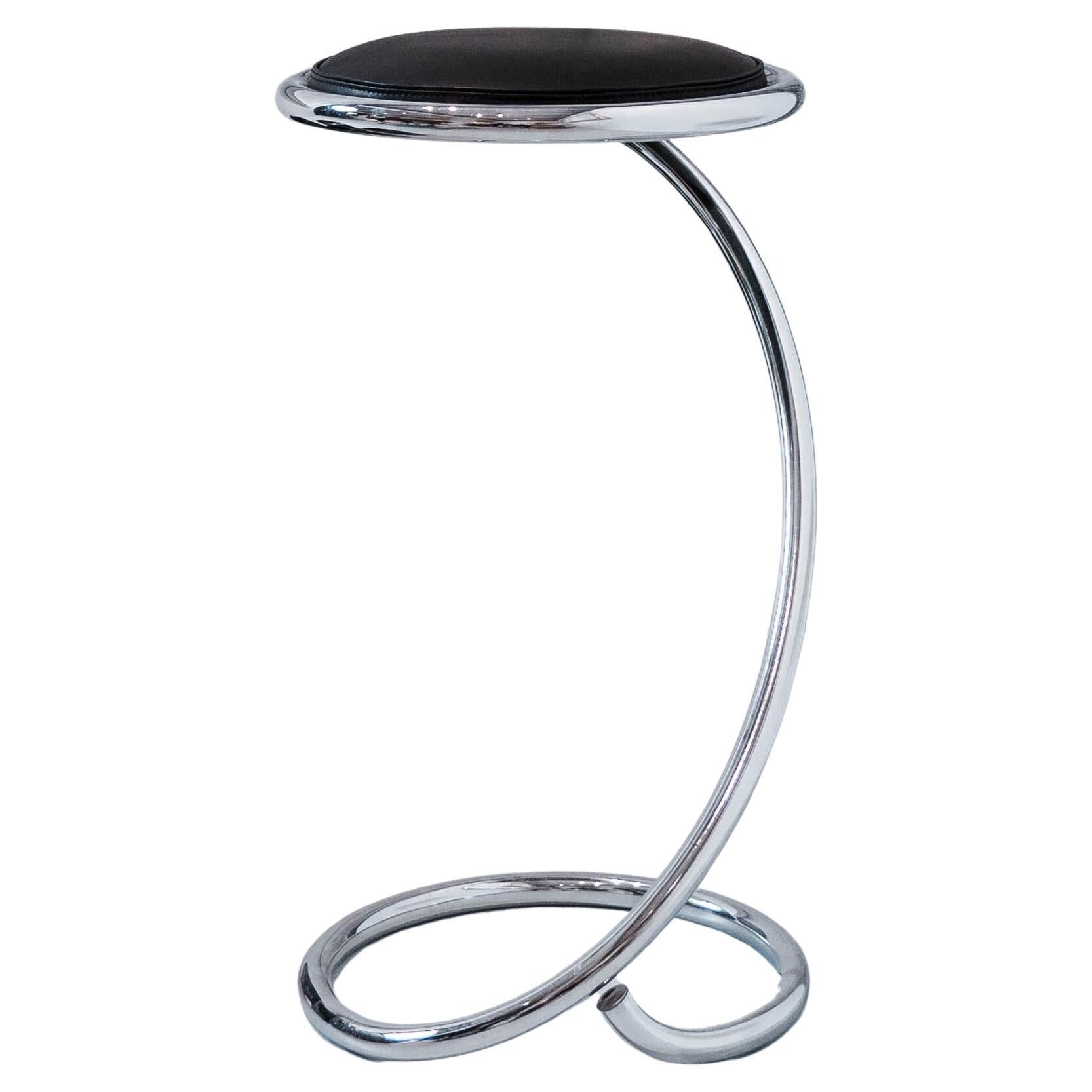 PH Snake Stool Counter - Chromstahlrohr Schwarze Lederpolsterung Barhöhe