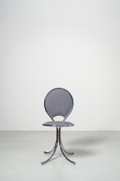 PH Steel Chair - Structure en tube d'acier chromé avec assise en tissu de laine bleu