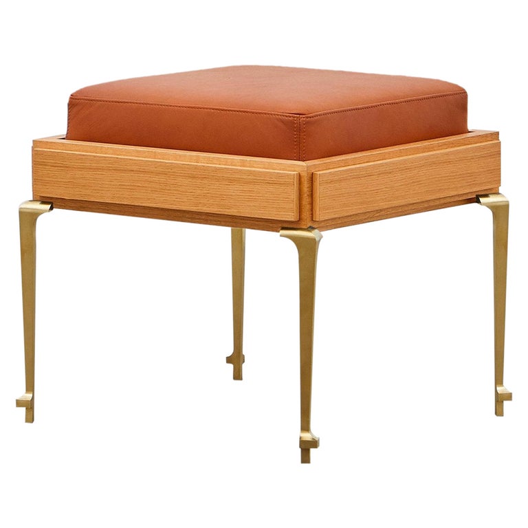 Poul Henningsen PH stool in leather, brass and oak veneer, new