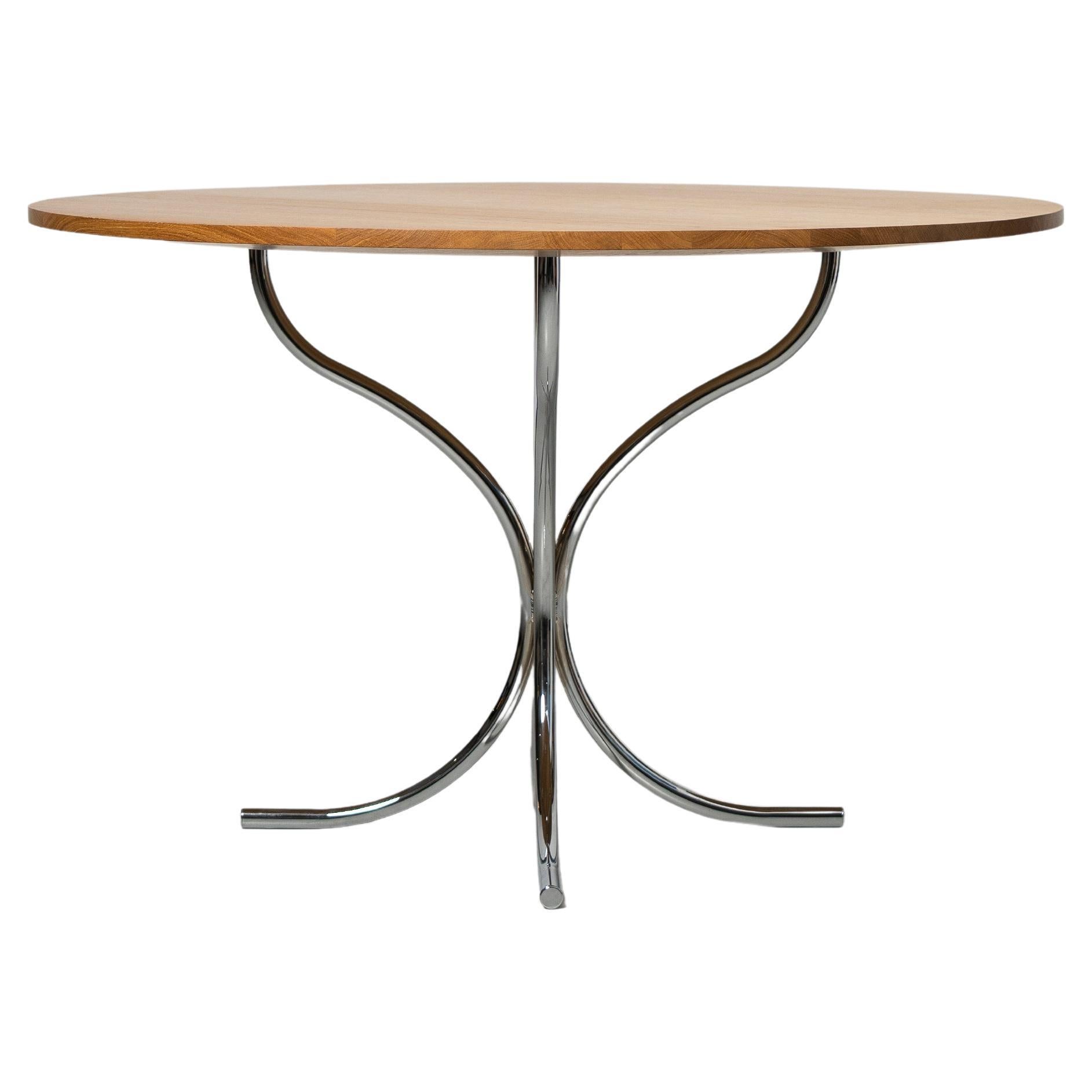 PH Table - Chrome legs with solid natural oak table plate