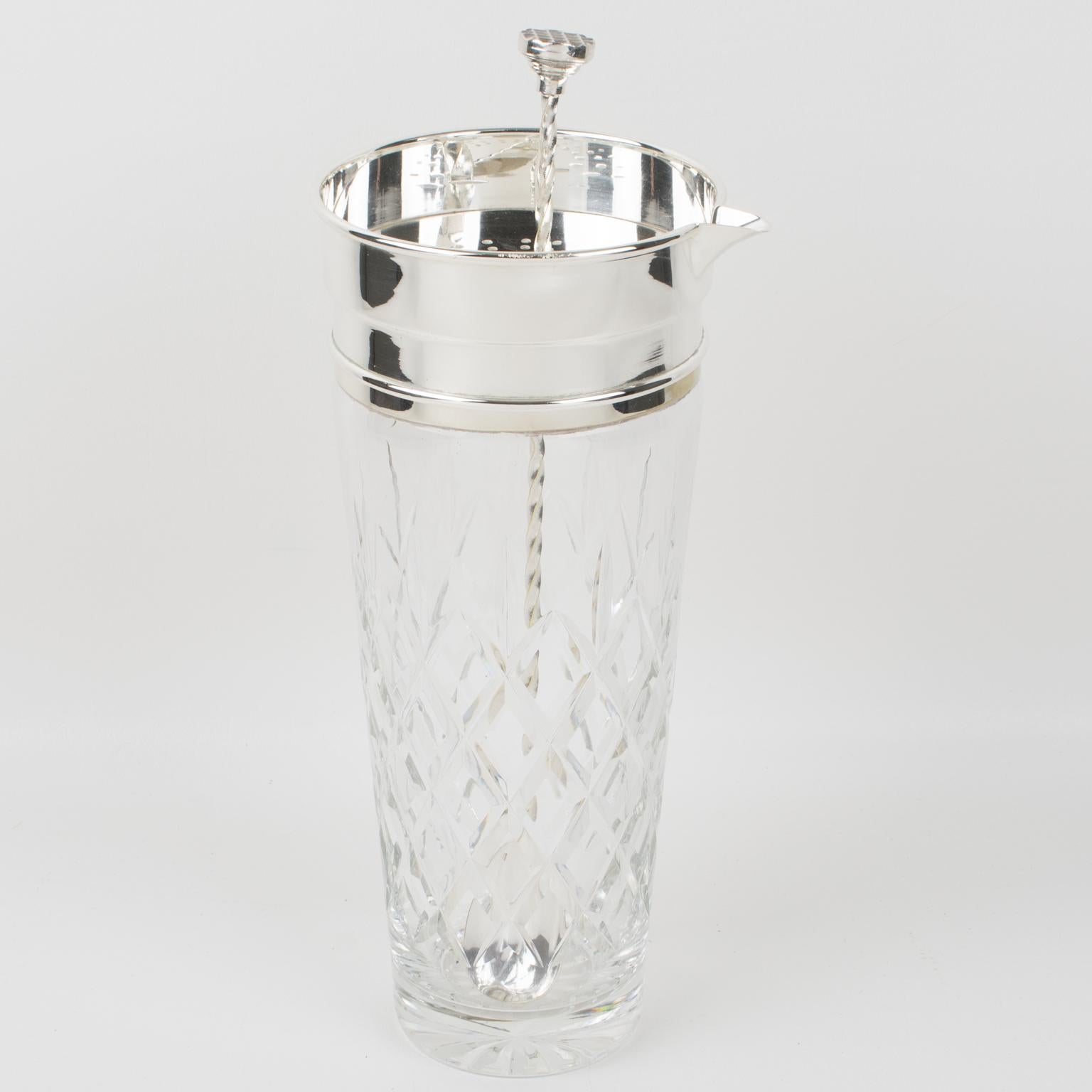 Mid-20th Century P.H. Vogel and Co. Silver Plate and Crystal Barware Cocktail Martini Pitcher