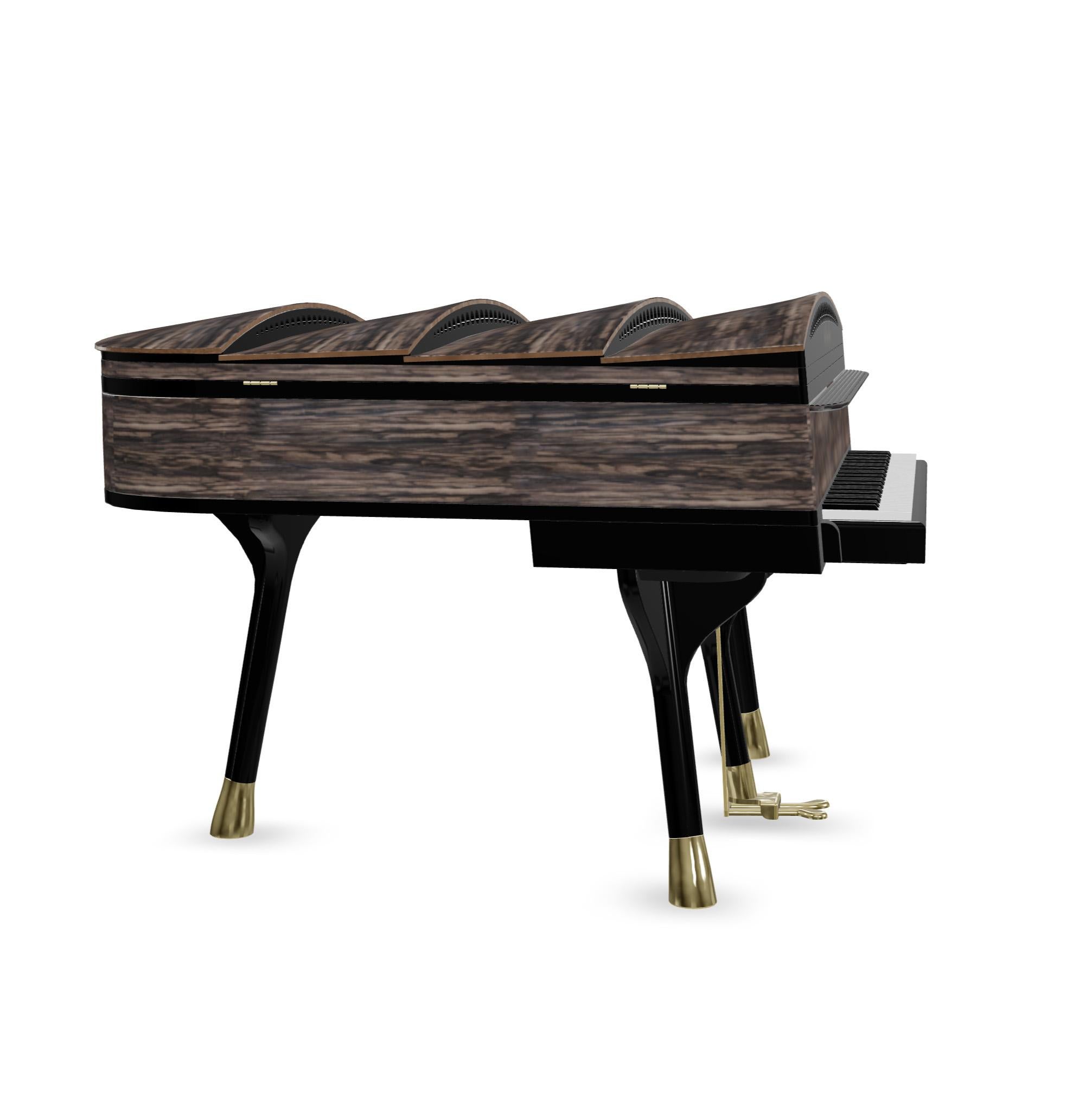 Art déco Grand piano à nœud papillon PH 180 en bois de macassar avec laiton, style art-case en vente