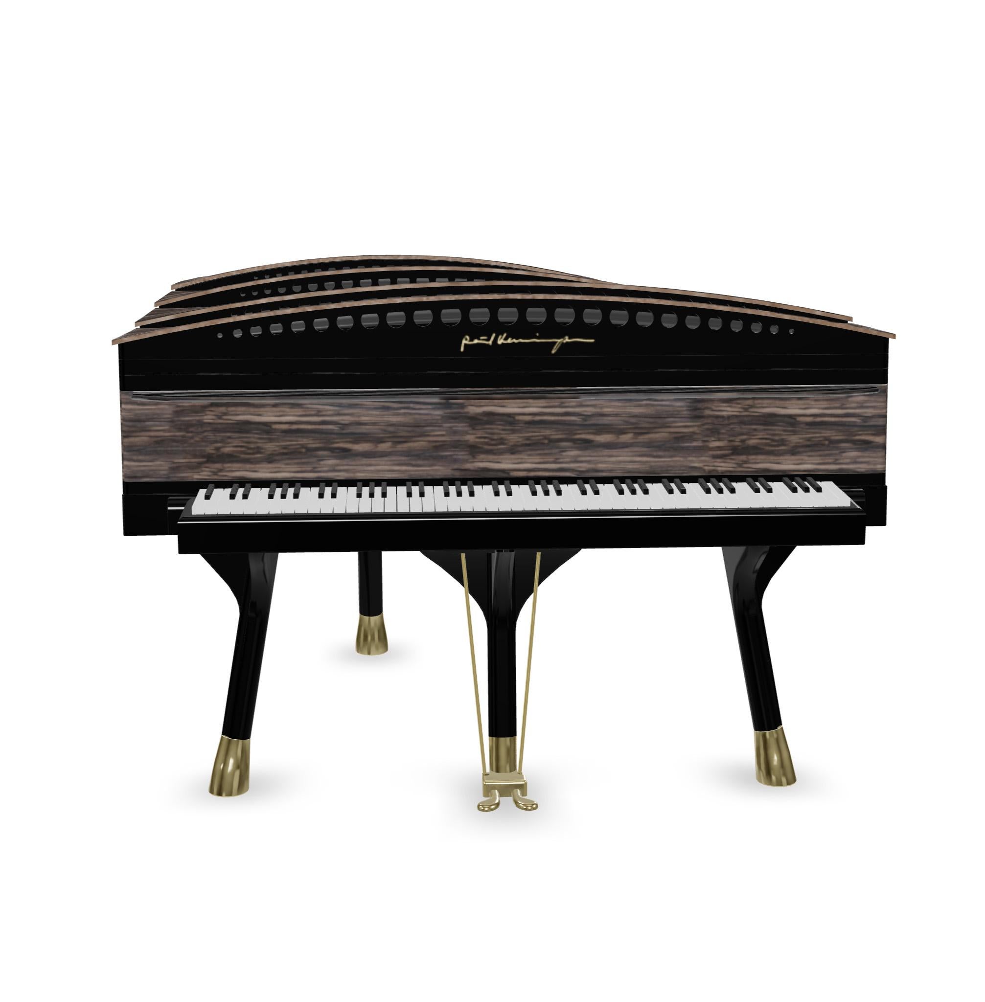 Danish PH180 Bow Grand Piano in Macassar Wood with Brass, Art-Case Piano For Sale